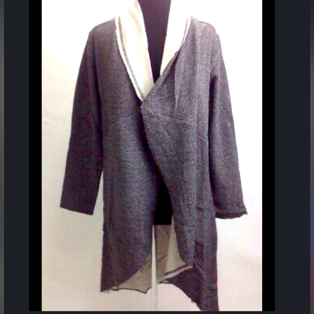 Open Front Cardigan Long Knit Jacket Pockets Black 100% Cotton  NWT